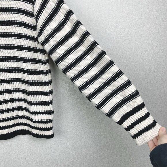 J.Crew Women's Medium Cable-Knit Mockneck Pullover Sweater Stripe Jewel Buttons - Picture 9 of 16